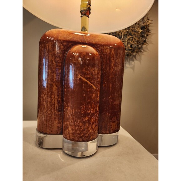 RARE MIDCENTURY KARL SPRINGER PARCHMENT & LUCITE BASE TABLE LAMP - Picture 2 of 10